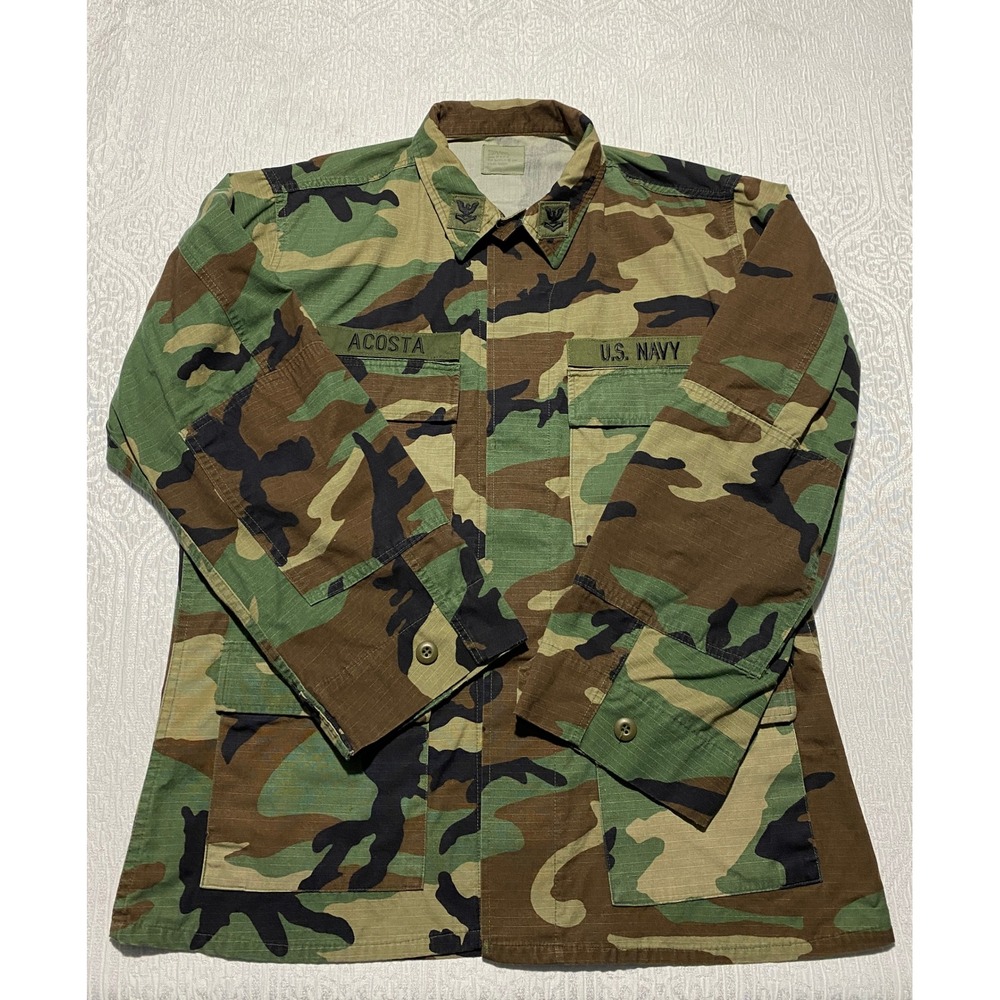 USGI US Navy Woodland Camo BDU Shirt Jacket Medium Regular M81 Combat Coat 2003